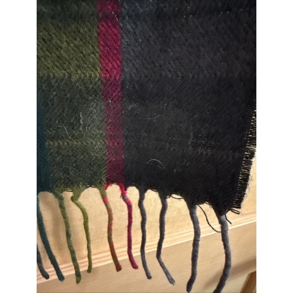 Dark Green Scarf Wool Green Pink Plaid 11